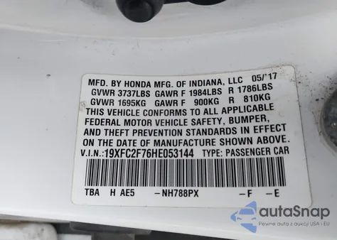 2017 Honda Civic Ex из США, поврежденный, VIN 19XFC2F76HE053144